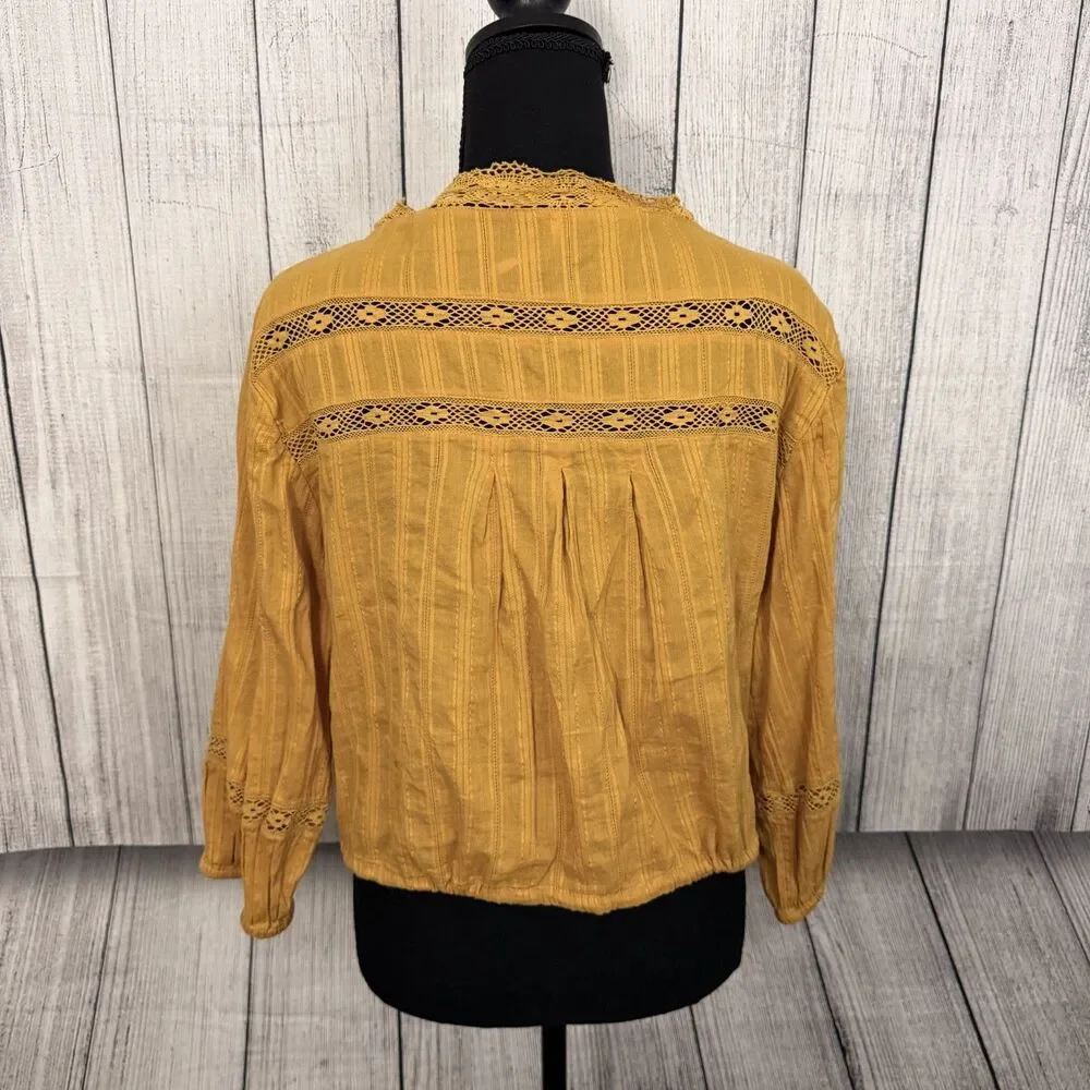 Free People Women's Medium Follow Your Heat Gold Floral Embroidered Crop Top